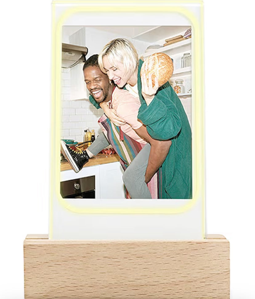Mini Picture Frame, Light Up Clear Acrylic Wood Base Photo Frame, Desk Photo Display Stand for Polaroid Instant Photos Movie Tickets, Great Gifts for Friends
