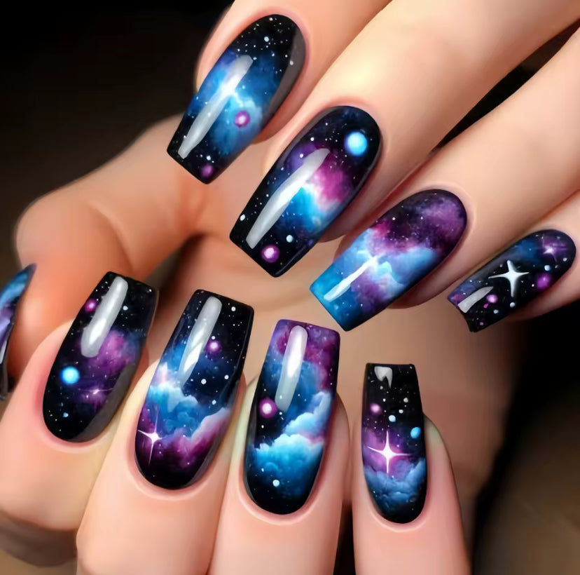 24pcs Starry Sky Lightning Pattern Press on Nails
