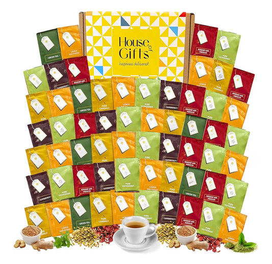Herbal Tea Gift Set Hamper Selection | 60 Individually Wrapped Herbal Tea Bags | 6 Flavours inc Rosehip & Hibiscus, Super Fruit, Peppermint, Lemon & Ginger, Green Tea, Camomile