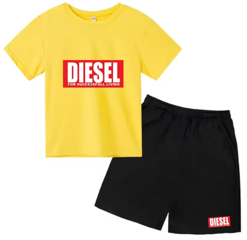 Kids Letter Print Sports Short Sleeve T-Shirt & Shorts Set - Casual Children's 2-Piece Activewear Loungewear Outfit