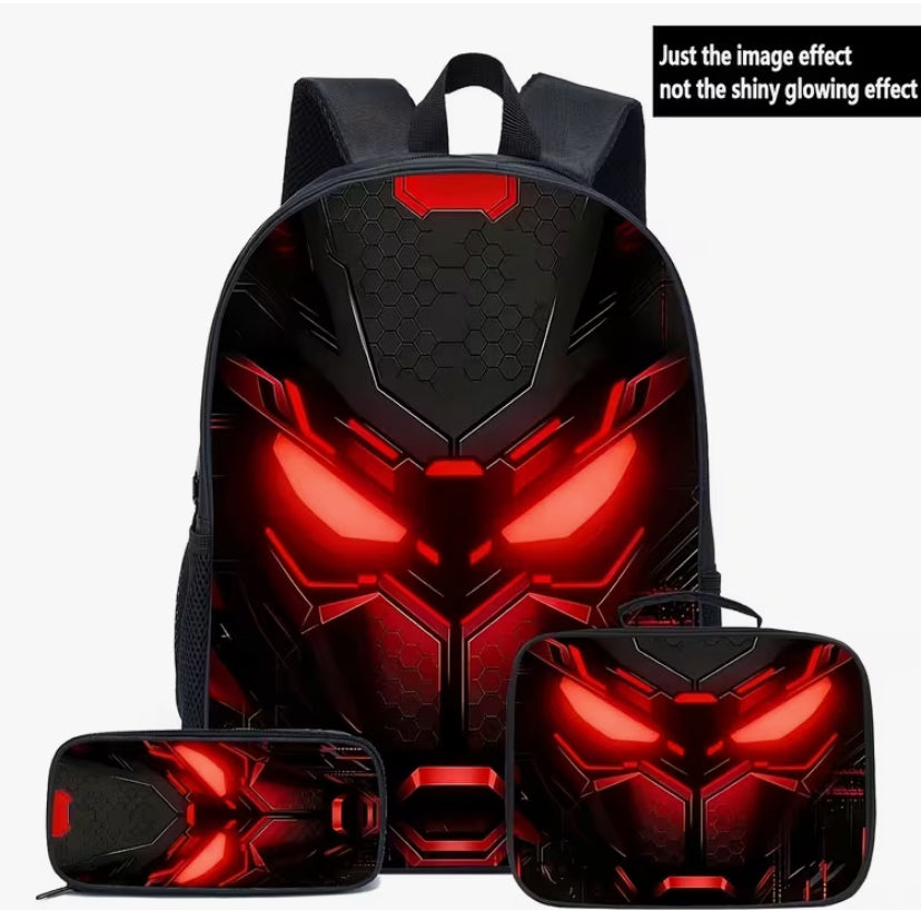 3pcs Cyberpunk Kids Student Casual Backpack Set, Heavy Fiber School Bag, Laptop Bag And Accessory Pouch, Adjustable Thickened Shoulder Straps And Reinforced Zipper