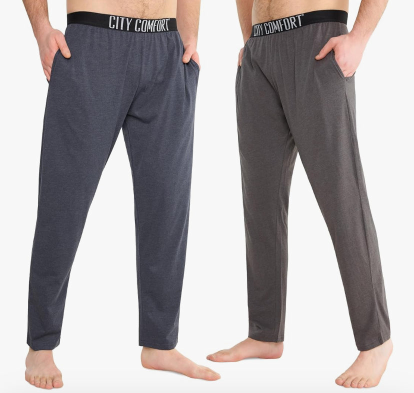 CityComfort Mens Pyjama Bottoms - Jersey Lounge Pants with Pockets, Pack of 2
