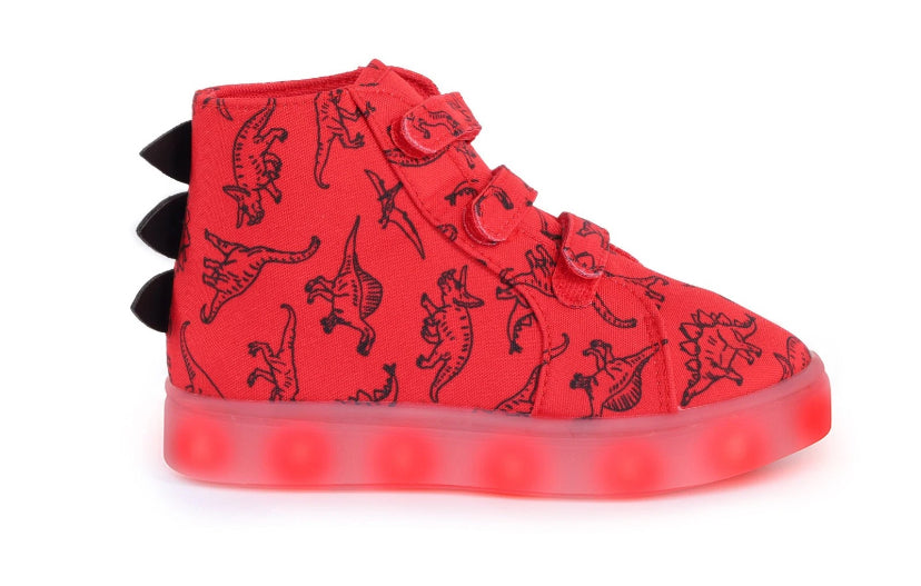 Boys & Girls Light Up Flashing Trainers – Dinosaur Boots & Shoes Kids