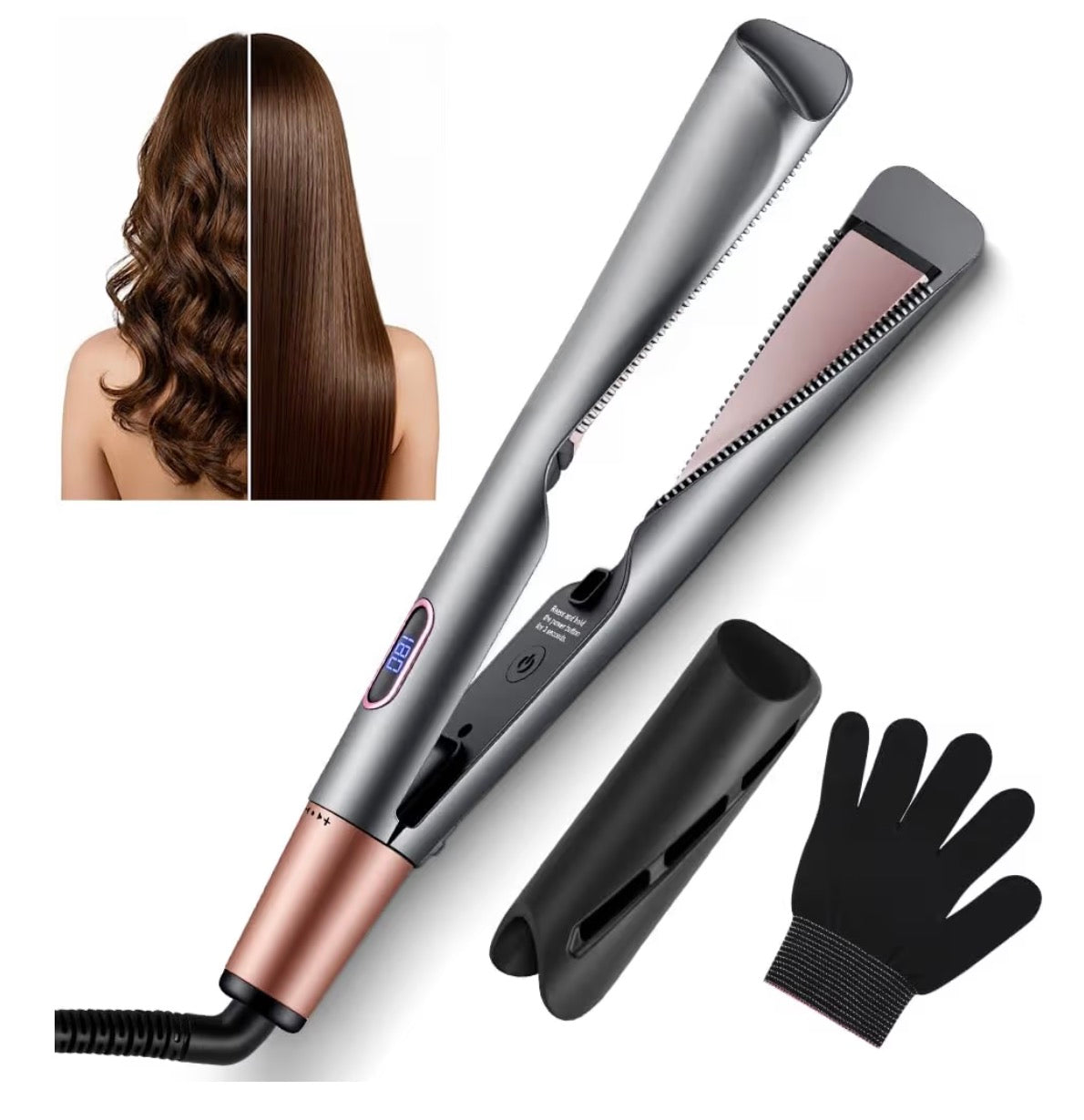 Aomig 2 in 1 Hair Straightener and Curler Fast Heating Curling Iron Home & Travel Curling Wand Mini Hair Curlers Hair Straighteners for Women 100-230°C for Straighten Curl All Hair Types