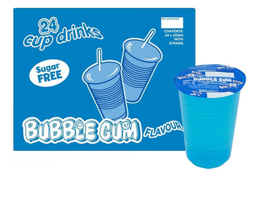 Sugar Free Big Time Flavoured Cup Drinks 24 x 200ml, Assorted Fruit Flavours, Kids Juice Cups with Paper Straws, School Lunch & Picnic Drinks, Ready to Drink (Bubblegum)