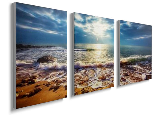 Sea Canvas Framed Wall Art Posters 3Pcs Beach Print for Living Room Bathroom Bedroom Kitchen Decoration Accessories