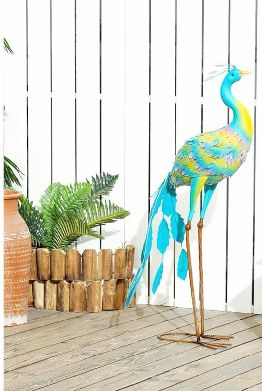 Outsunny Peacock Garden Statue, Standing Garden Ornament, Metal Garden Gift with Stakes for Patio Pond Landscape Decoration, Multi-Colour