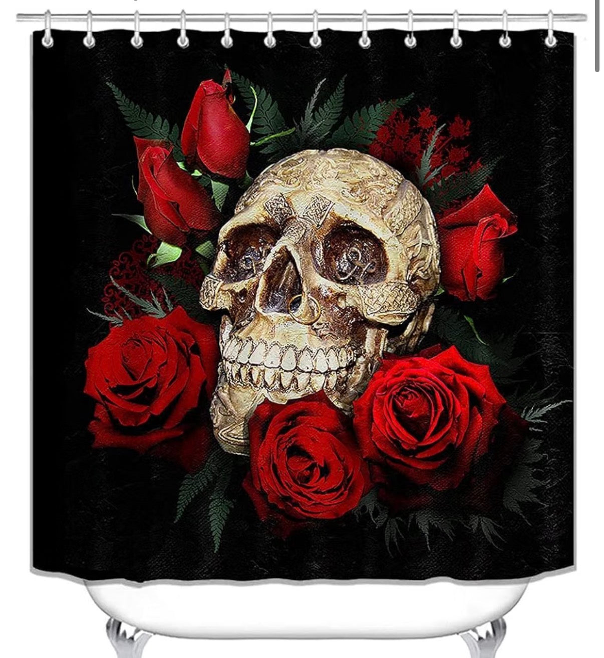 Gothic Skull Red Rose Shower Curtain