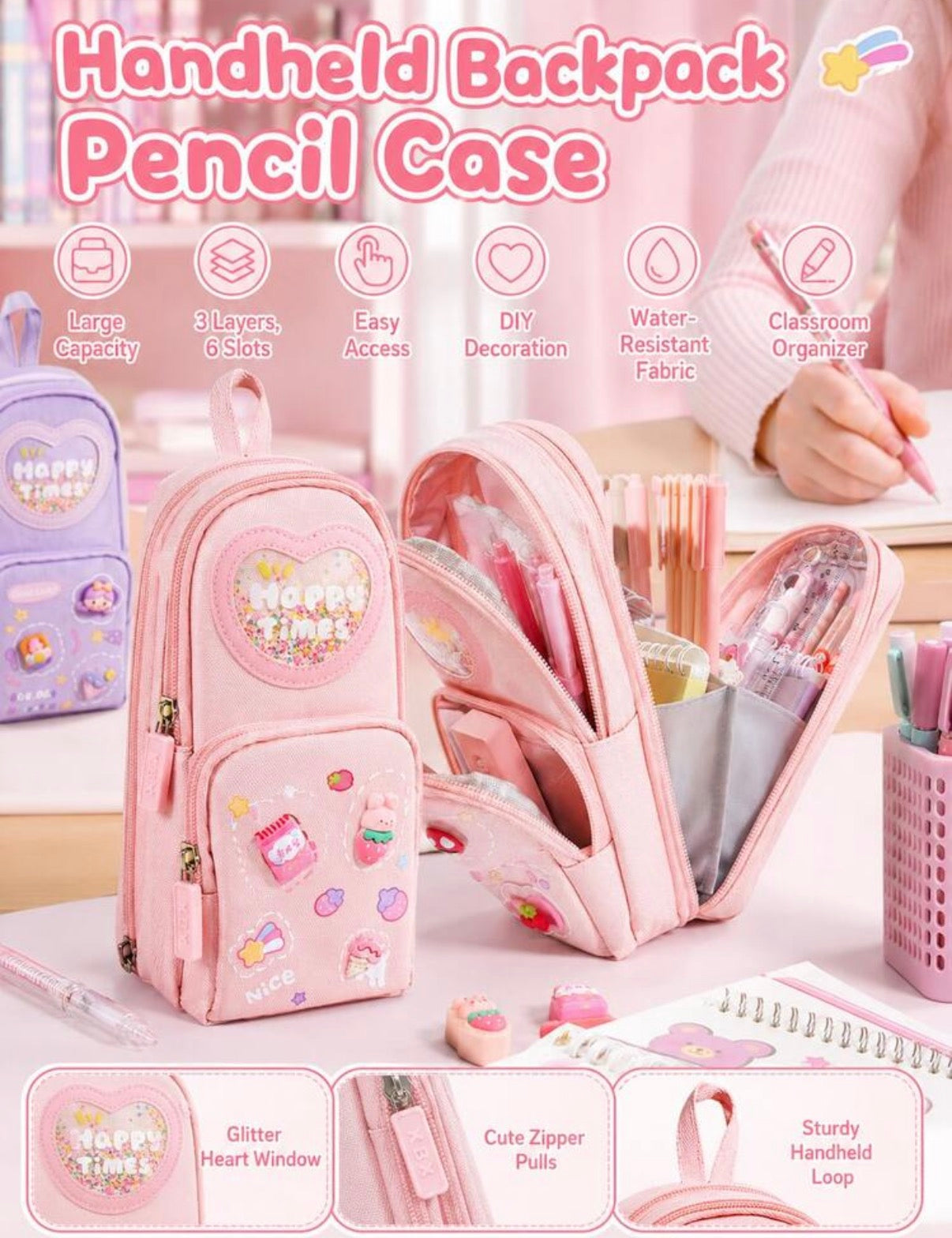 Handheld Backpack Pencil Case, Large Capacity Cute Pencil Pouch For Kids