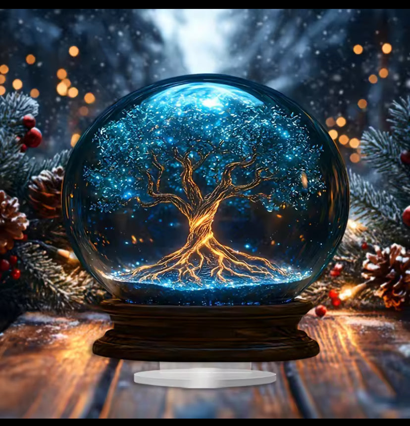 Crystal ball starry sky blue tree acrylic home decoration.