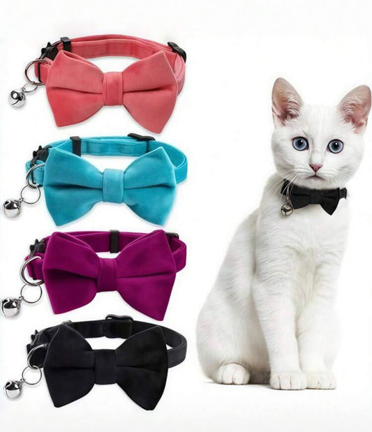 2 PCs Fashionable Adjustable Pet Collar, Multi-Color, With Bell And Bow Tie - Suitable For Cats And Small Dogs