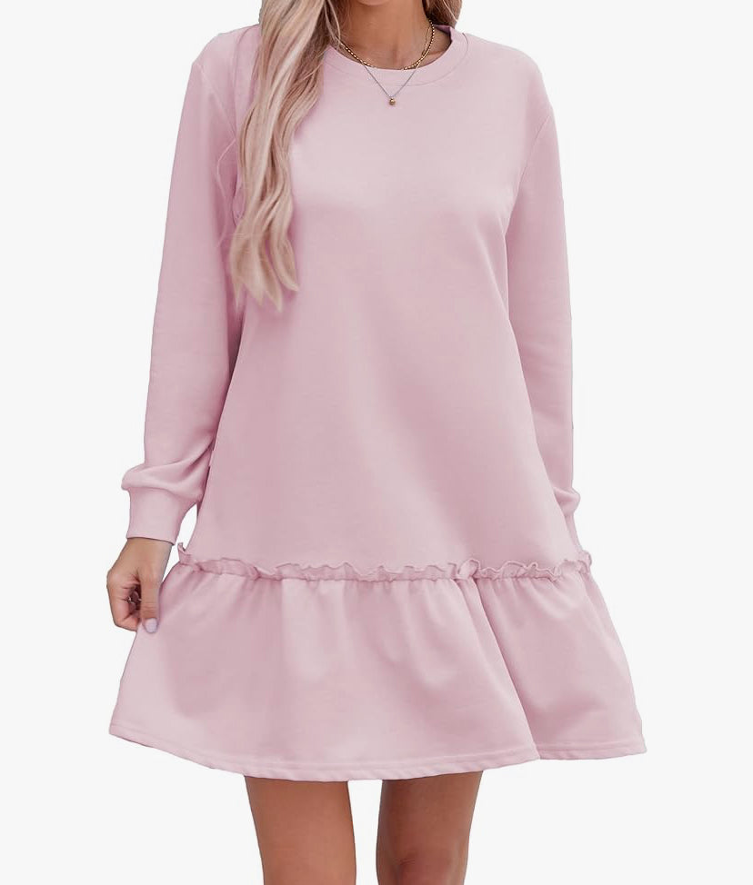 Famulily Women's Casual Dresses Fall Long Sleeve Sweatshirt Dress for Ladies Elegant Ruffle Tunic Dresses S-XL