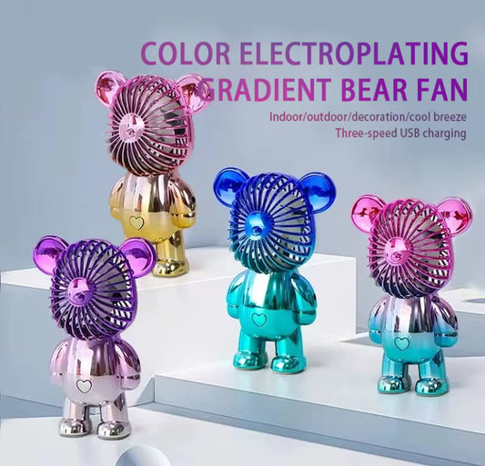 Electroplating Gradual Change Bear Fan Mini Color Graffiti Handheld Fan