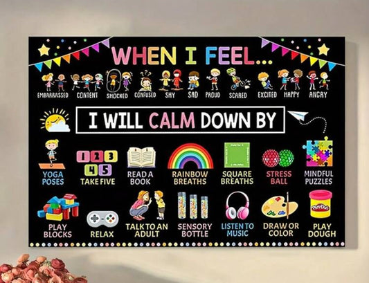 1pc Interactive Emotion Regulation Canvas Wall Art, – Colorful Calming Strategies Decor With Phonetic Pronunciation