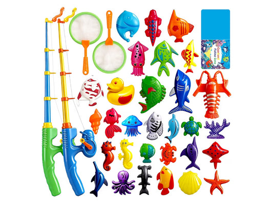 CozyBomB Magnetic Fishing Toys Game Set for Kids for Bath Time Pool Party with Pole Rod Net, Plastic Floating Fish - Toddler