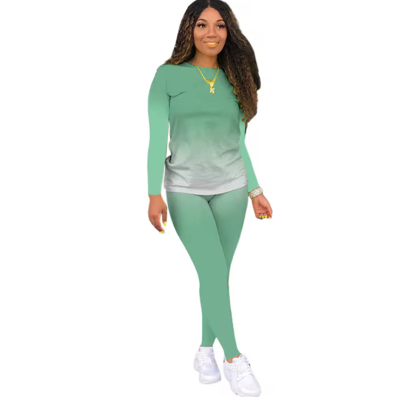autumn new round neck gradient long sleeve trousers casual suit
