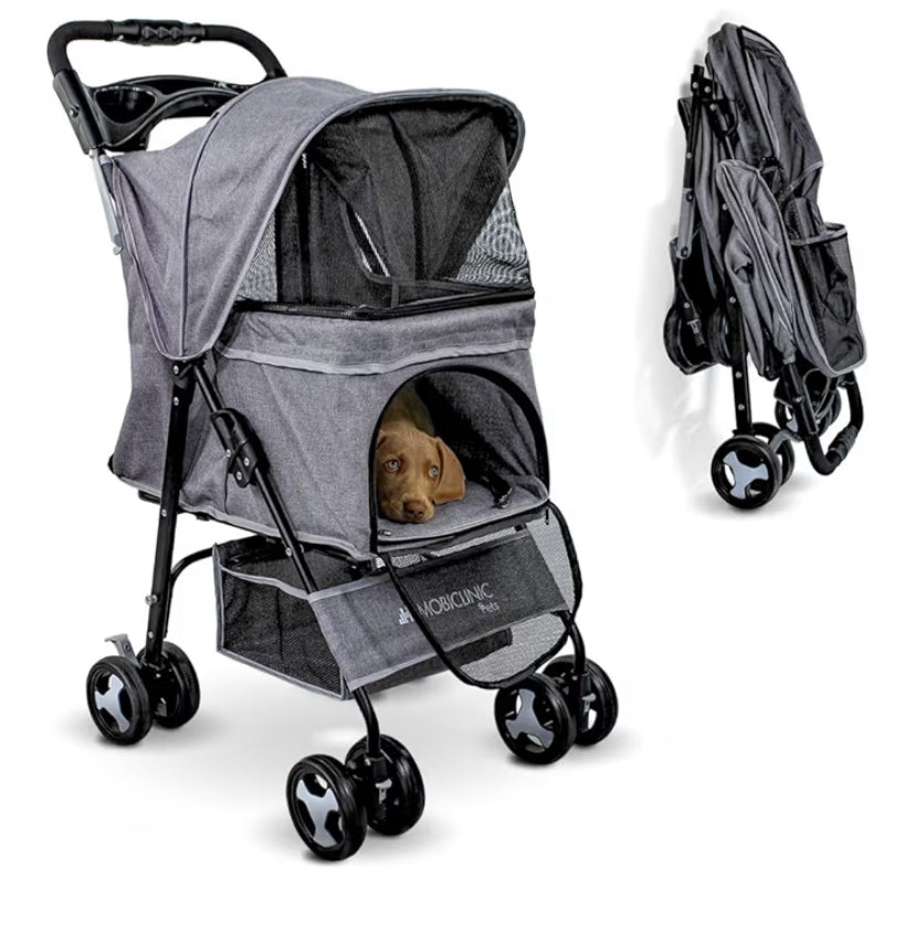 Pets Foldable Dog Pram, Up to 15 kg, Ideal for Small Dogs, Pet Stroller, Zuma, Wheels with 360° Brakes, XXL Basket, 3 Windows with Zip and Mosquito Net, Cup Holder