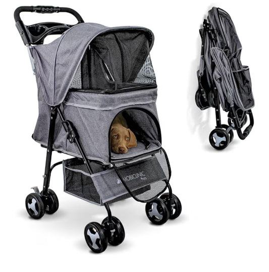 Pets Foldable Dog Pram, Up to 15 kg, Ideal for Small Dogs, Pet Stroller, Zuma, Wheels with 360° Brakes, XXL Basket, 3 Windows with Zip and Mosquito Net, Cup Holder