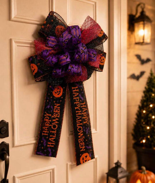 1pc Halloween Bow Decor, Tulle Satin Lantern Bow