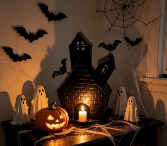 1pc Retro Iron Haunted House Candlestick 3D Bat Accessory Exquisite Hollow Design Halloween Home Desktop