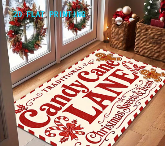 Candy Cane Lane Christmas Themed Entryway Doormat