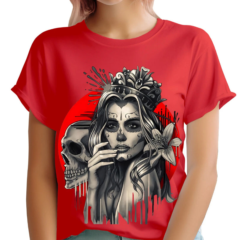 Gothic Skull Queen Day Of Dead T-Shirt Artistic Floral for Women
