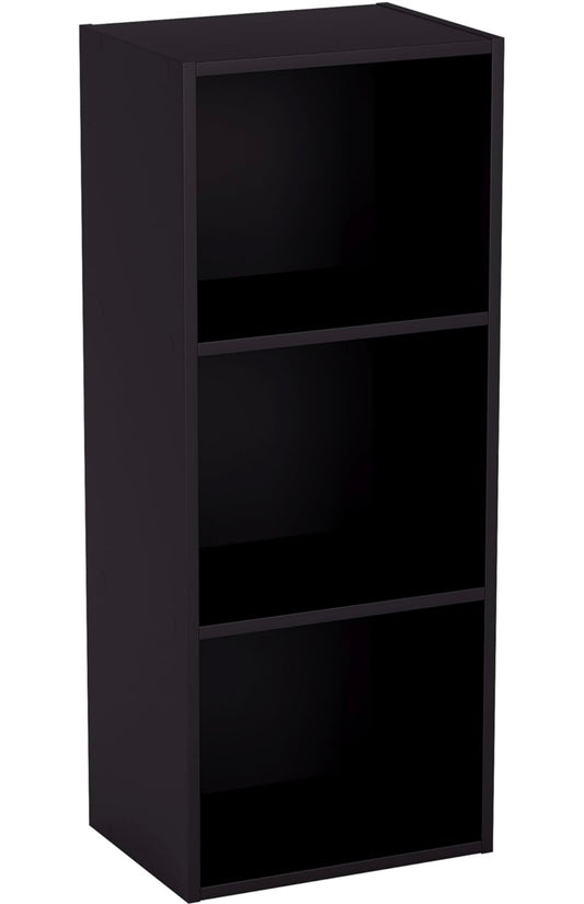 3 Tier Cube Bookcase, Black Wooden Shelving Display Storage Unit