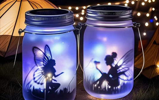Solar- Outdoor/ - Lantern with Silhouette & Glowing Panels, Portable Solar Chandelier for Garden,, Camping, Lawn - Night Light x2