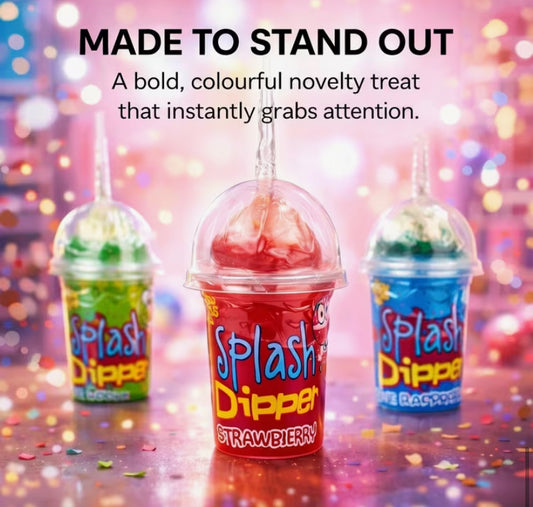 3PK Splash Dipper Novelty Candy Cups  Assorted Flavours Apple Strawberry Raspberry  Colourful Fun Candy Treats for Parties & On‑The‑Go Snacking