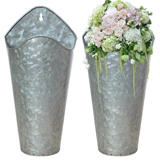 Wudaizhi 2 Pcs Metal Wall Planter, Farmhouse Wall Vase Decor for Plants Flowers, Rustic Wall Hanging Flowers Holder Country Home Decor