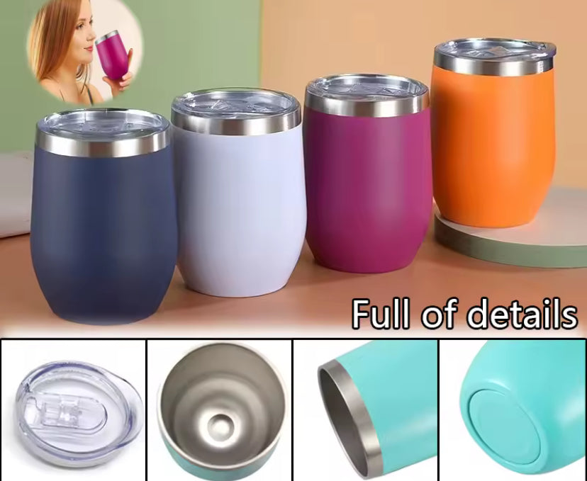 360ml Stainless Steel Eggshell Wine Tumbler Double Wall Vacuum Insulated Cup for Coffee