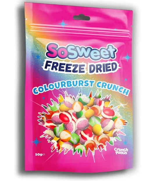SoSweet Freeze Dried Sweets – Colourburst Crunch 50g  Intense Flavour Crispy Fruit Candy Snack Fun Sweet Treat