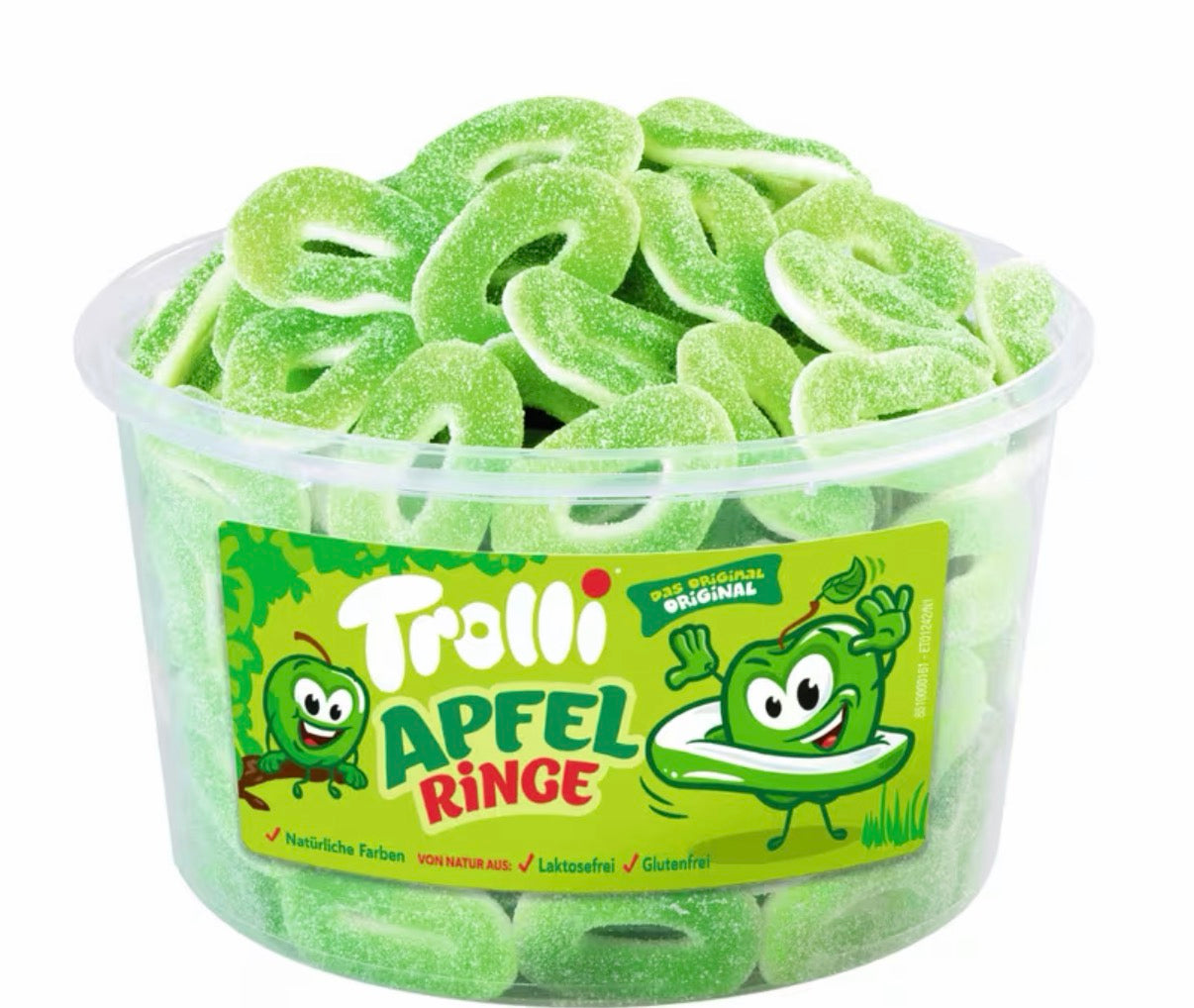Fizzy Apple Ring Gummies 1.2KG Bulk Tub – Soft & Sour Chewy Candy, Halal Sweets, Green & White Gummy Rings, Resealable Reusable Container – Perfect for Parties, Pick & Mix & Sweet Tables