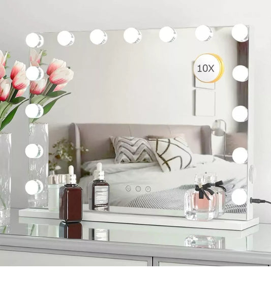LED Hollywood Makeup Mirror Large Vanity Light Mirror with 15 Dimmable LED Bulbs