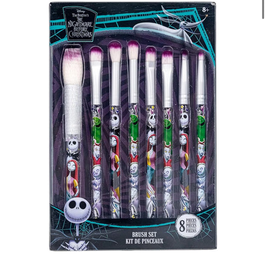 Disney Tim Burton's The Nightmare Before Christmas 8-Piece Makeup Brushes Set for eyeshadow, highlighter, blush, Soft Hairs, Makeup Kit for Girls 8+, by Townley Girl