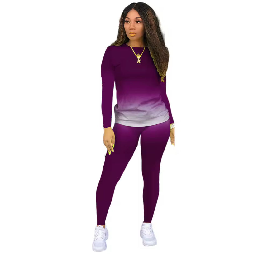 autumn new round neck gradient long sleeve trousers casual suit