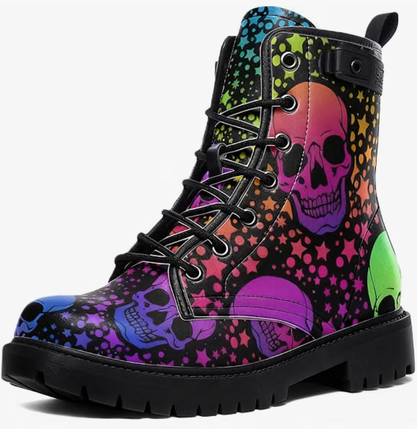 Women's Printed Combat Boots with Skull