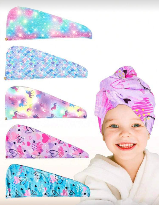 1pc Girls' Ultra-Fine Fiber Hair Drying Towel, With Button, Can Quickly Absorb Wet Hair, Suitable For Wrapping Hair, Dark Color Unicorn Pattern