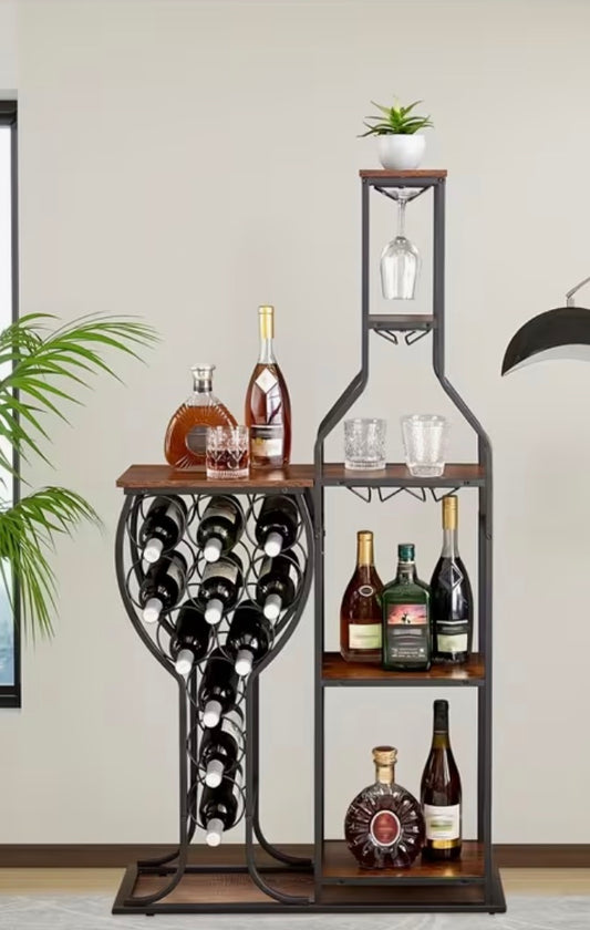 11 Bottle Storage Rack 5-Tier Freestanding Display Stand with Hanging Holder And Multiple Storage Shelves