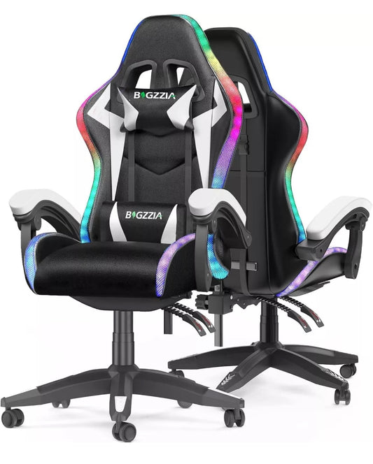 RGB Gaming Chair with LED Lights & Ergonomic Computer Chair Reclining PU Leather