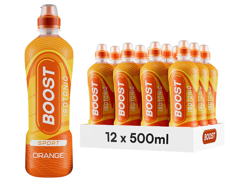 Boost Sports Drink Orange Flavour 12 Isotonic Drink with Vitamin B12 and B6 Electrolyte Drink Maximum Hydration Drinks Low Calorie Vegan Adult Soft Drinks Multipacks 12x500ml