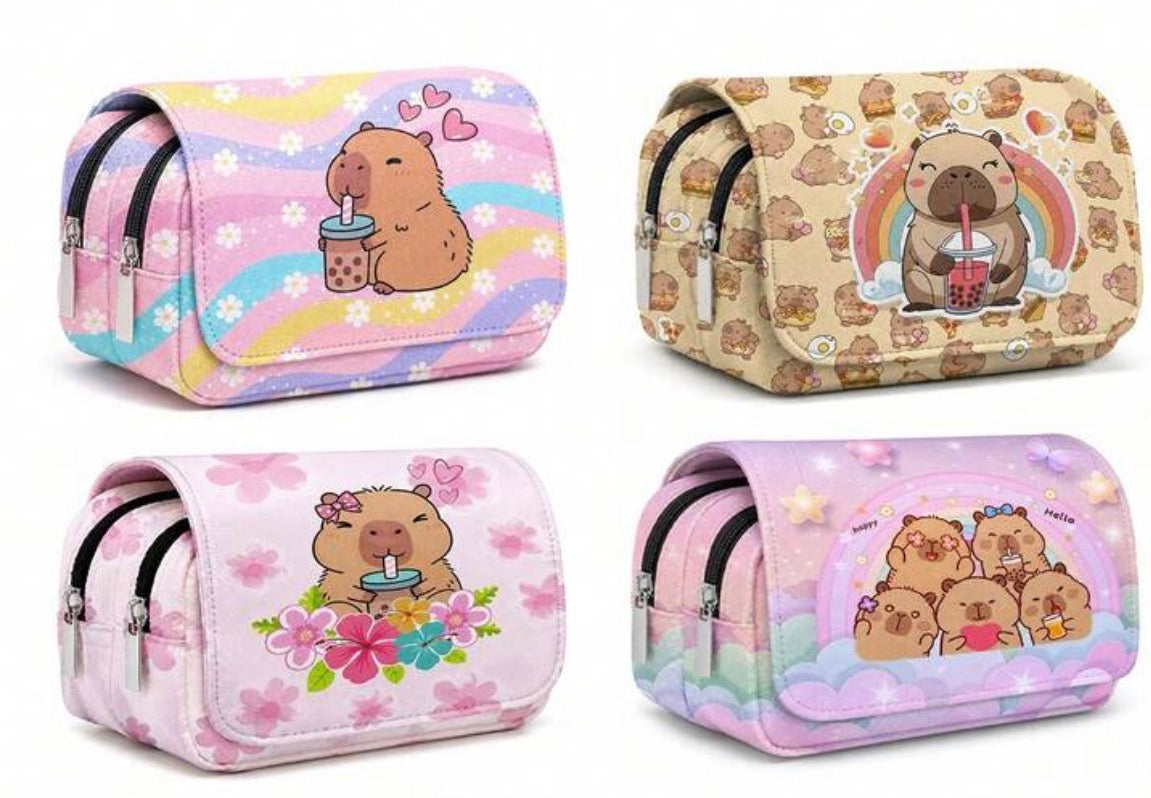 Printed Capybara, Pink Pencil Case