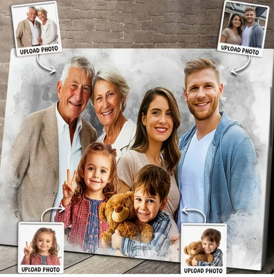 2D Flat, 2D Flat, 2D Flat Custom 2D Flat Memorial Artwork, Featuring a Deceased Loved One in a Photo, Personalized Canvas with a Gray Smoky Effect. Combine Family Portraits of Children
