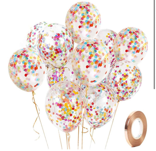 Colorful Confetti Balloons, Decorations for Birthday Parties, Weddings, Anniversaries and Celebrations, Pack of 12 Latex 12" Inch with 1pc Balloon Spare and 1pc Ribbon