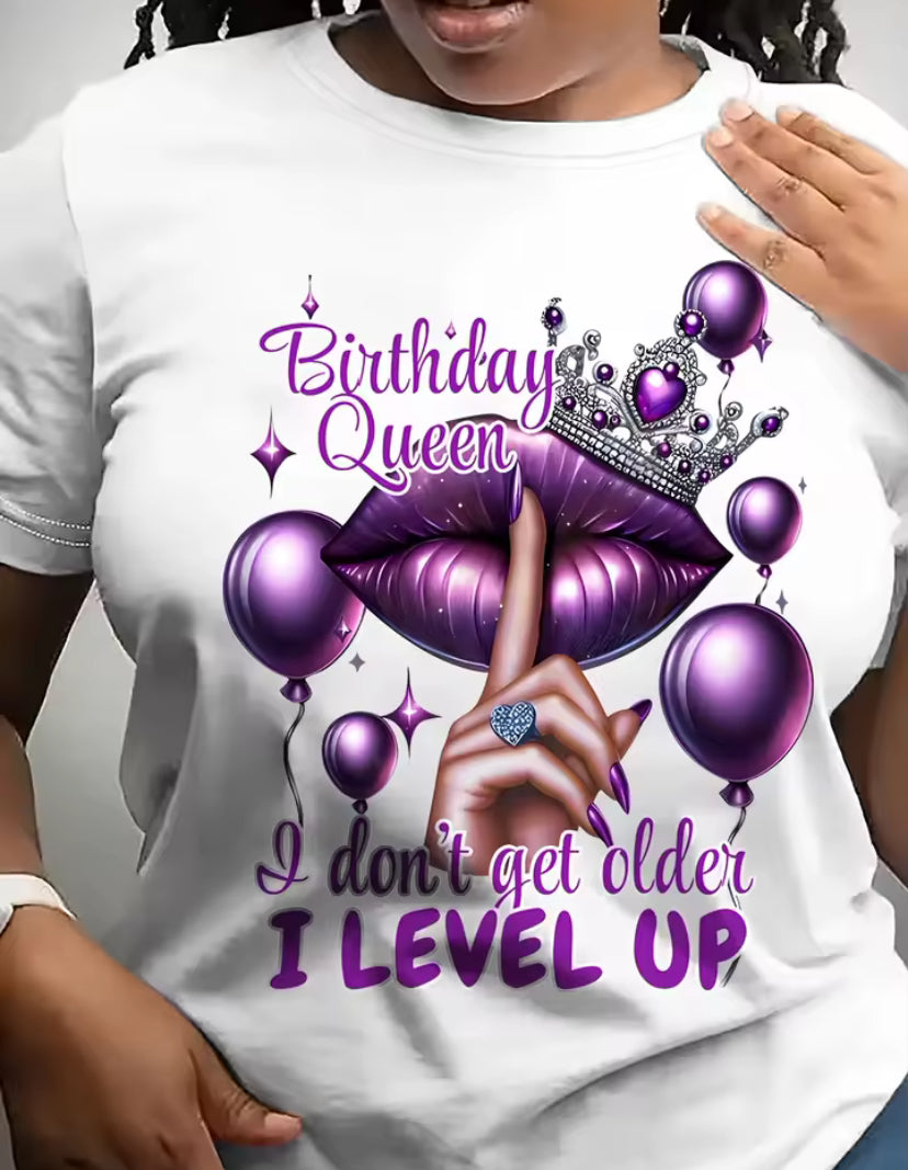 Birthday Queen Women's Tee, Purple Lips Crown
