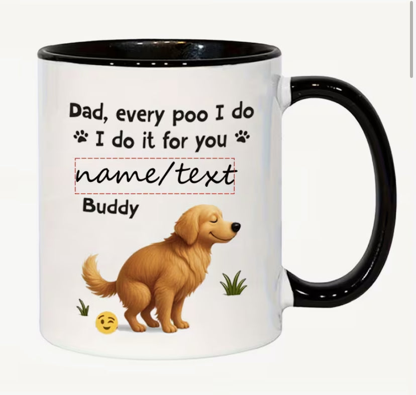 1pc 11oz Ceramic Coffee Mug - "Dad, Every Poo I Do" Golden Retriever Humor Design - Perfect Gift for Dog Owners & Dads.