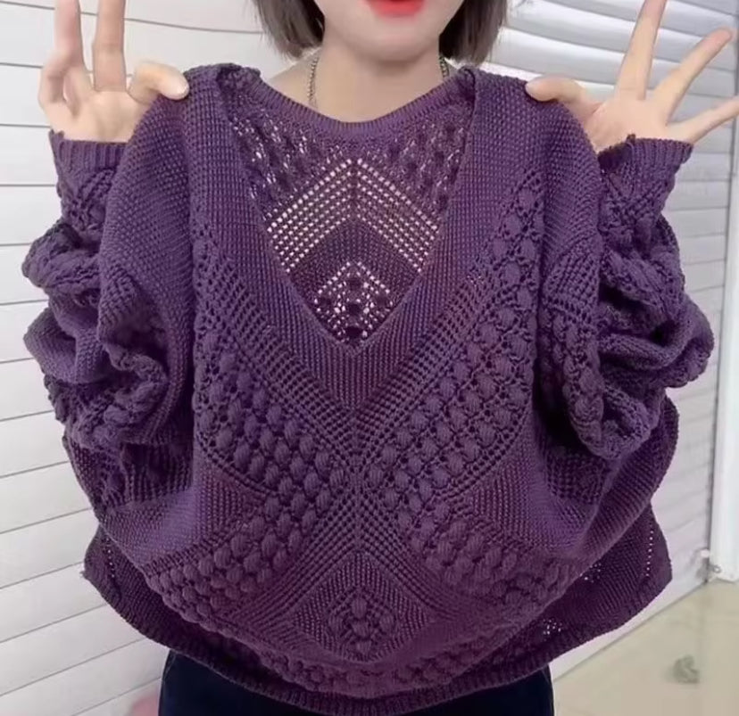 Fashionable Korean Style Loose-Fit Hollow Knitted Top Women's Sweater