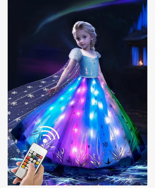 Princess Costumes for Girls with RGB LED Lights | Music Sync Interactive Princess Dress Up Girls Ages 3-9, Fancy Dress for Kids & Toddlers Halloween Costumes