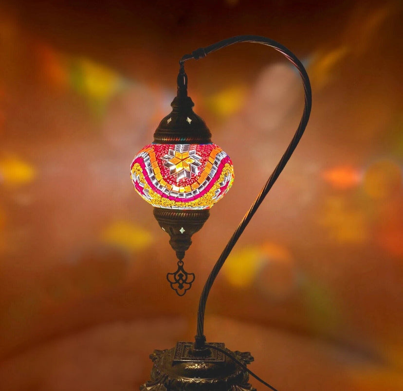 Moroccan Turkish Mosaic Lamp Colourful Glass Handmade Table Desk Light FREE BULB