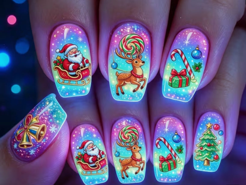24pcs 24pcs Pack Christmas Press-On Nails Suitable for Women's Parties, Reusable Detachable False Nails